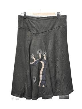 Smoking Lily Artsy Mid length Skirt With Handcrafted Fabric Appliques Med.